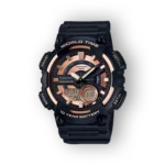 Fekete és rózsaarany Casio digitális karóra előlnézete.