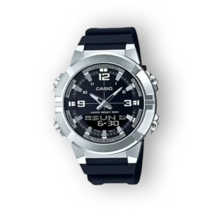 Casio férfi karóra ezüst fekete számlappal előlnézetből