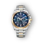 Citizen kronográf karóra kék és arany számlappal.