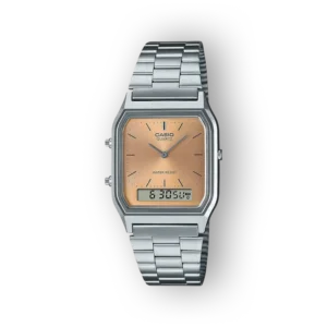 Casio karóra rozéarany számlappal és fém szíjjal