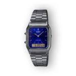 Divatos Casio karóra kék számlappal, fém szíjjal