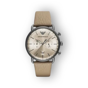 Emporio Armani karóra bézs szíjjal előlnézetben.