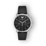 Emporio Armani fekete bőrszíjas karóra előlnézetből