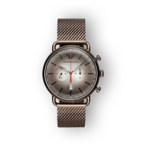 Emporio Armani kronográf karóra fémszíjjal, előlnézetben