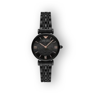 Emporio Armani fekete női karóra előlnézetben.