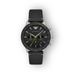 Emporio Armani férfi karóra fekete szíjjal előlnézetben.