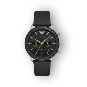 Emporio Armani férfi karóra fekete szíjjal előlnézetben.