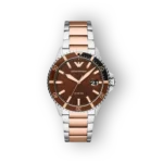 Emporio Armani barna számlapú rozsdamentes acél karóra.