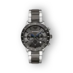 Emporio Armani férfi karóra, fekete számlappal és ezüst szíjjal