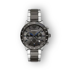 Emporio Armani férfi karóra, fekete számlappal és ezüst szíjjal