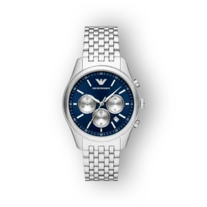 Emporio Armani férfi karóra ezüst szíjjal és kék számlappal