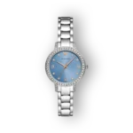 Emporio Armani karkötőóra, kék számlappal, elölnézetben.