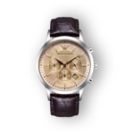 Emporio Armani karóra barna bőrszíjjal és arany számlappal