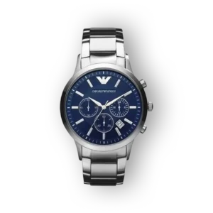 Emporio Armani karóra ezüst szíjjal és kék számlappal