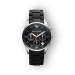 Emporio Armani fekete számlapos férfi karóra előlnézetben.