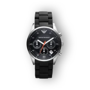 Emporio Armani fekete számlapos férfi karóra előlnézetben.