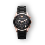 Emporio Armani férfi karóra fekete szíjjal és rózsaarany tokban