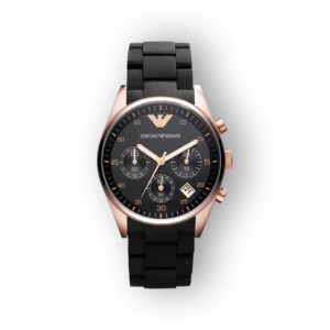 Emporio Armani férfi karóra fekete szíjjal és rózsaarany tokban