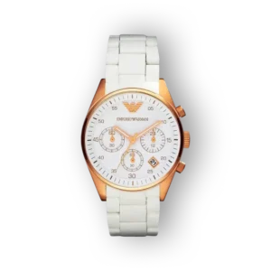 Emporio Armani AR5920 fehér szíjjal és arany színű számlappal ellátott karóra.