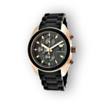 Emporio Armani AR5954 fekete kronográf óra, aranyszínű részletekkel és csuklón viselve.