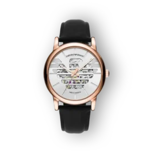 Emporio Armani Luigi AR60031 elegáns karóra fekete bőr szíjjal és ezüst számlappal.