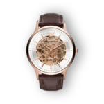 Emporio Armani AR60039, elegáns, átlátszó számlapos, barna bőrszíjas óra.