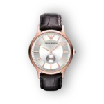 Emporio Armani férfi karóra ezüst számlappal és bőrszíjjal