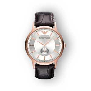 Emporio Armani férfi karóra ezüst számlappal és bőrszíjjal