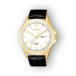 Citizen aranyóra fekete szíjjal előlnézetben.