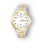 Citizen Quartz BF5004-93A elegáns karóra, fehér számlap, ezüst és arany színű fémszíjjal.