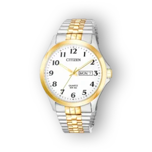 Citizen Quartz BF5004-93A elegáns karóra, fehér számlap, ezüst és arany színű fémszíjjal.