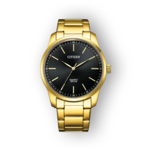 Citizen arany karóra fekete számlappal előlnézetben