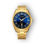 Citizen Quartz BI1032-58L arany színű karóra kék számlappal és dátum kijelzővel.