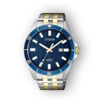 Citizen Quartz BI5054-53L órája kék számlappal és két színű fém szíjjal.