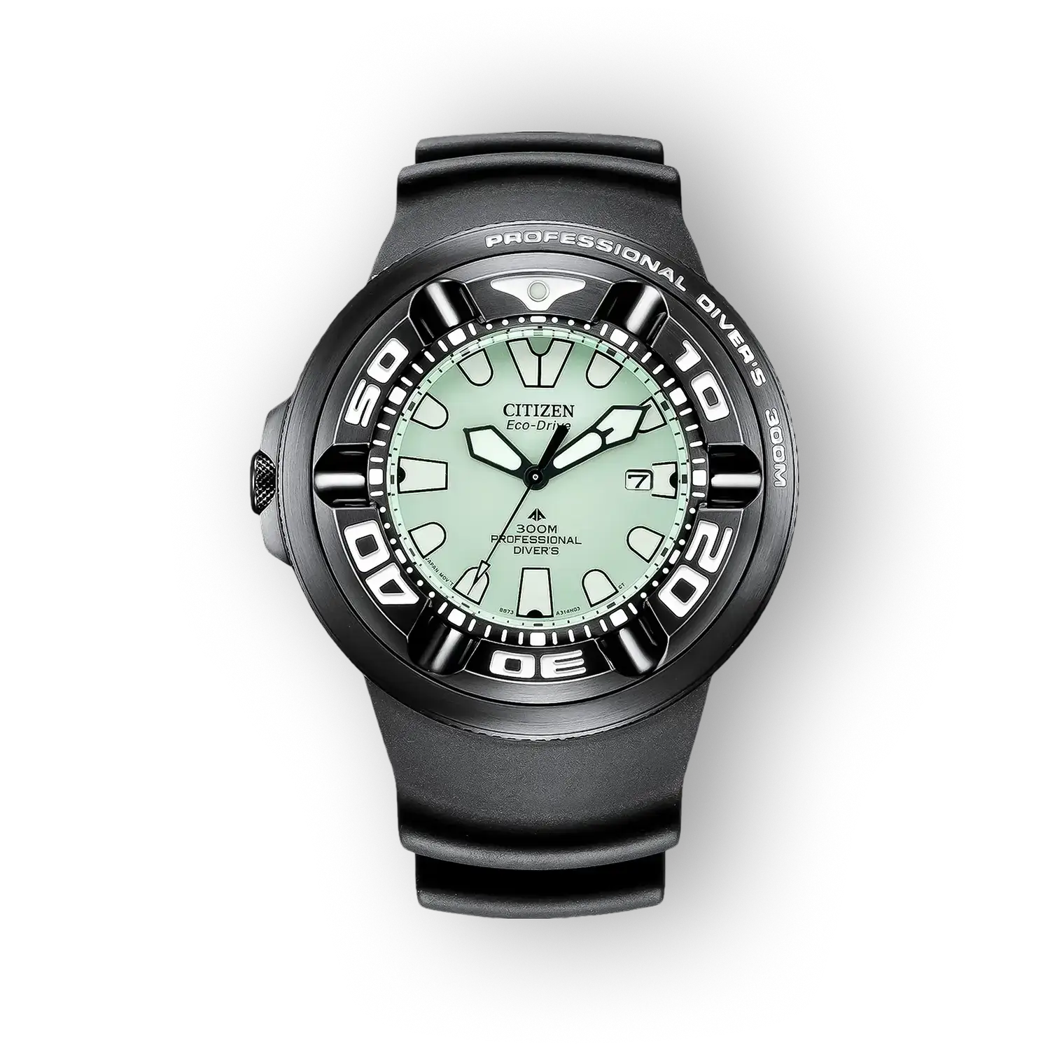 Citizen Promaster BJ8055-04X fekete búváróra világító zöld számlappal és szilikon szíjjal.