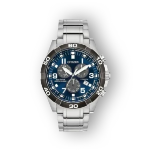 Citizen Super Titanium BL5558-58L karóra, kék számlappal és acél szíjjal, funkcionális tachymeterrel.