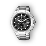 Citizen Super Titanium CA0700-86E karóra, fekete számlappal és ezüst szíjjal, modern dizájnú időmérő.