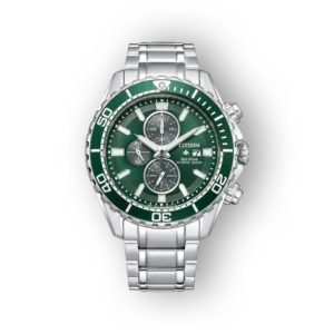 Citizen Promaster CA0820-50X zöld számlapos férfi óra, acél tok és szíj, vízálló búvár funkcióval.