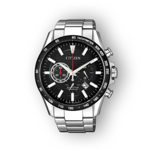 Citizen Eco-Drive fekete számlapos karóra előlnézetben