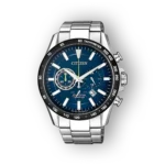 Citizen Super Titanium CA4444-82L óra kék számlappal és fémszíjjal, részletes tachiméterrel és kronográffal.