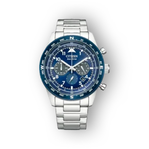 Citizen Eco-Drive CA4554-84L karóra kék számlappal és acél szíjjal, kronográf funkcióval.