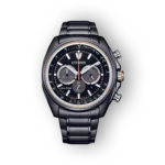 Fekete számlapos Citizen Eco-Drive CA4567-82H kvarcóra, ezüst színű fém szíjjal és króm részletekkel.