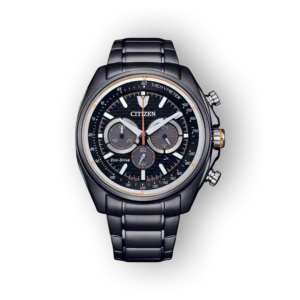 Fekete számlapos Citizen Eco-Drive CA4567-82H kvarcóra, ezüst színű fém szíjjal és króm részletekkel.