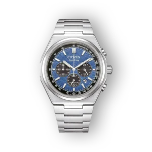 Citizen Eco-Drive CA4610-85L karóra fényes acélból és kék számlappal.