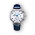 Citizen Eco-Drive CA7069-16A karóra, ezüst színű tok kék bőr szíjjal és fehér számlappal.