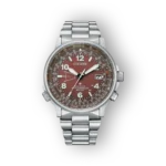 Fém szíjas Citizen Eco-Drive CB0241-85X óra bordó számlappal és analóg kijelzővel.