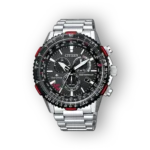 Citizen férfi karóra fekete számlappal és ezüst szíjjal.