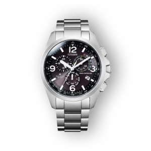 Citizen Promaster CB5920-86E óra fekete számlappal és ezüst szíjjal, multifunkcionális kijelzővel.