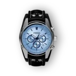 Fossil fekete bőrszíjas férfi óra kék számlappal