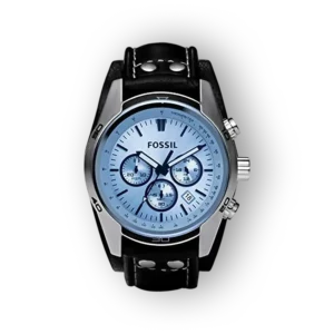 Fossil fekete bőrszíjas férfi óra kék számlappal